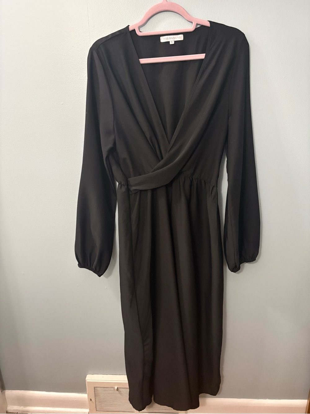 Miss Sparkling Black Long Sleeve Wrap Dress
